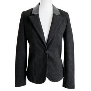 Line the Label Wool & Lambskin Trim Blazer , Leather Collar, Elbow Patches, S
